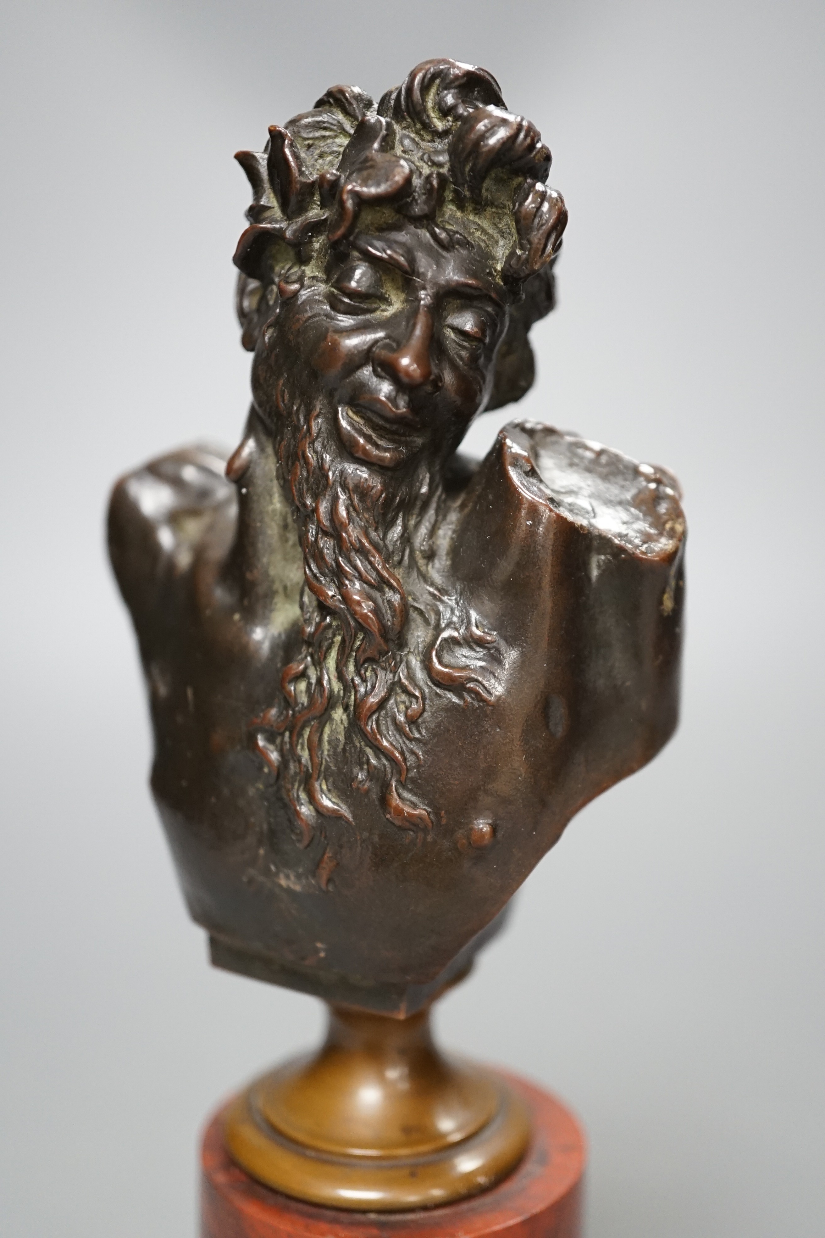 A bronze bust of Dionysus on a red marble stand circa 1900, 21cm - Image 2 of 6