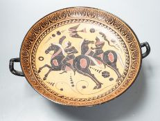 A Greek attic style kylix, a 19th century reproduction, 28cm, repairs