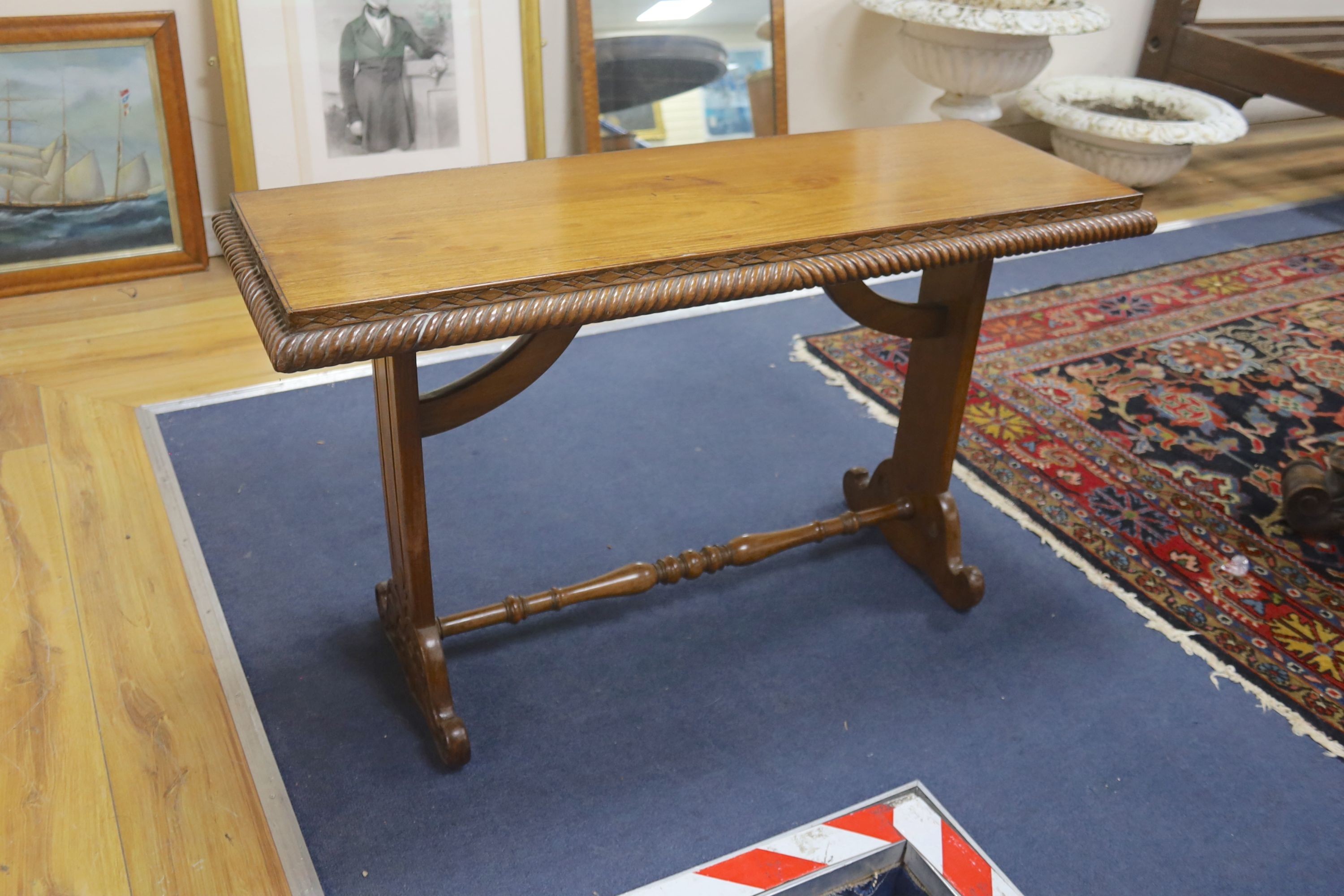 An early 19th century walnut window seat, length 95cm, depth 34cm, height 56cm - Image 2 of 3