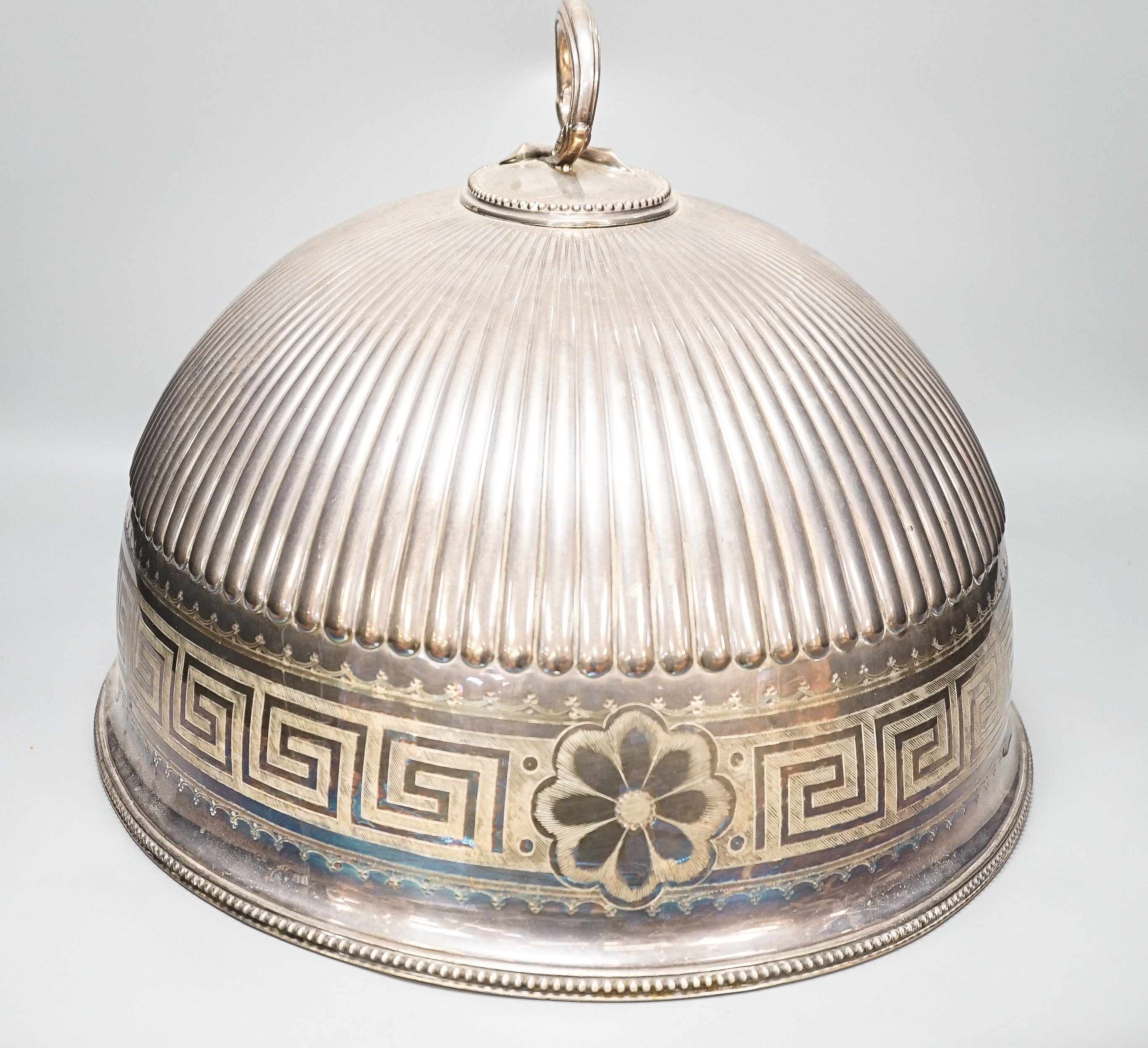 A large ribbed silver plated cloche/meat cover, 35 cms high including handle. - Image 3 of 3