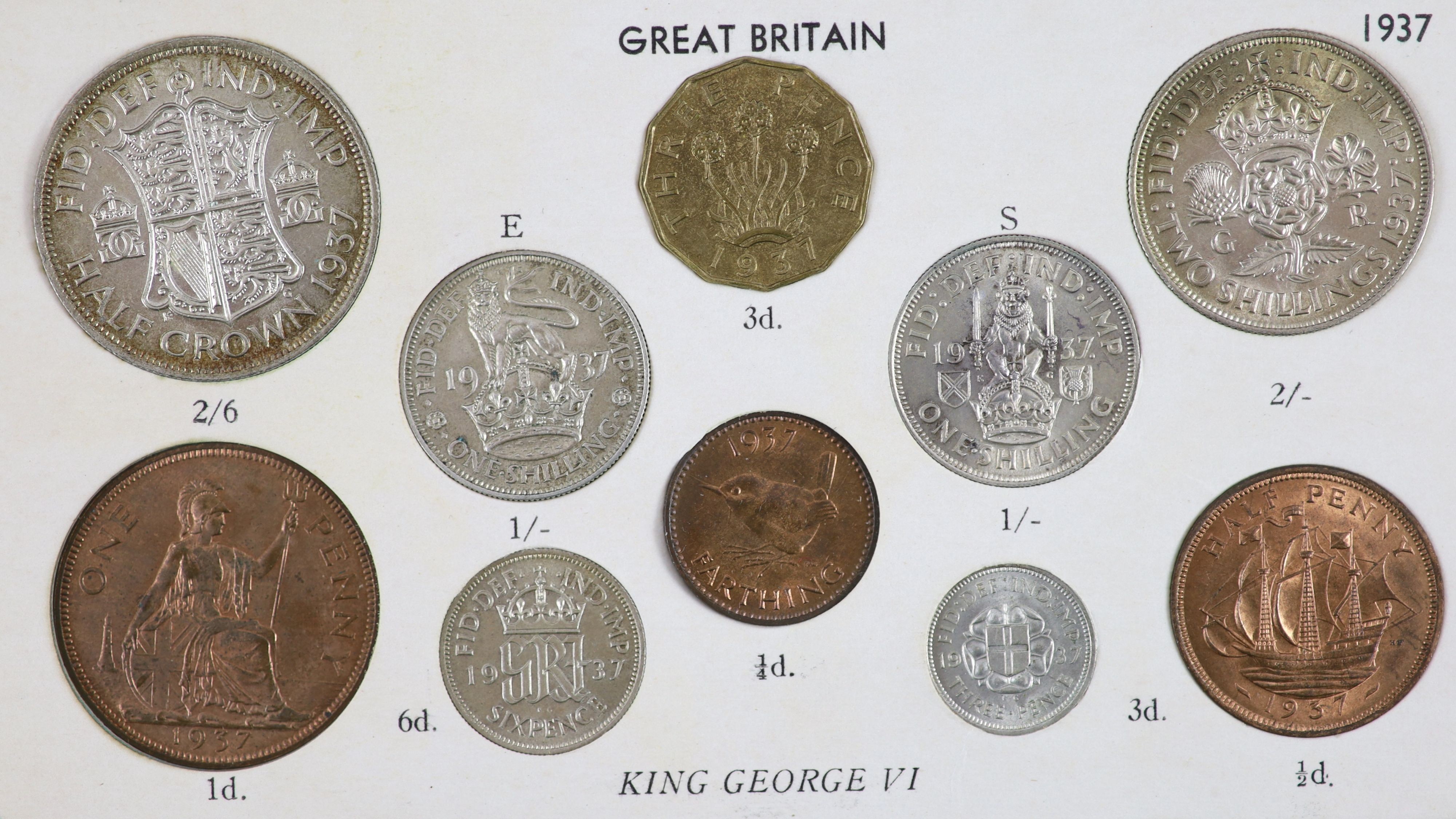 George VI specimen set of eleven coins, 1937, first coinage, comprising Crown, halfcrown, florin, ‘ - Image 3 of 5