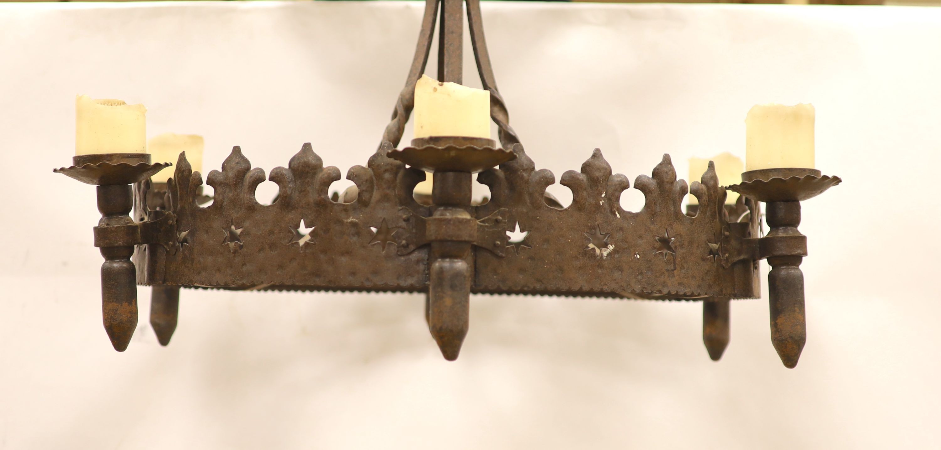 A 19th century wrought iron chandelier, approximately 83 cm across - Image 2 of 2