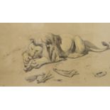 Ernest Griset (1844-1907), Lion devouring its prey, signed in ink, 32 x 54cm