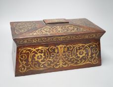 A George IV rosewood and cut brass tea caddy 33cm