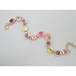 A modern 9k yellow metal and multi gem set bracelet, overall 24cm, gross weight 19.5 grams,stones