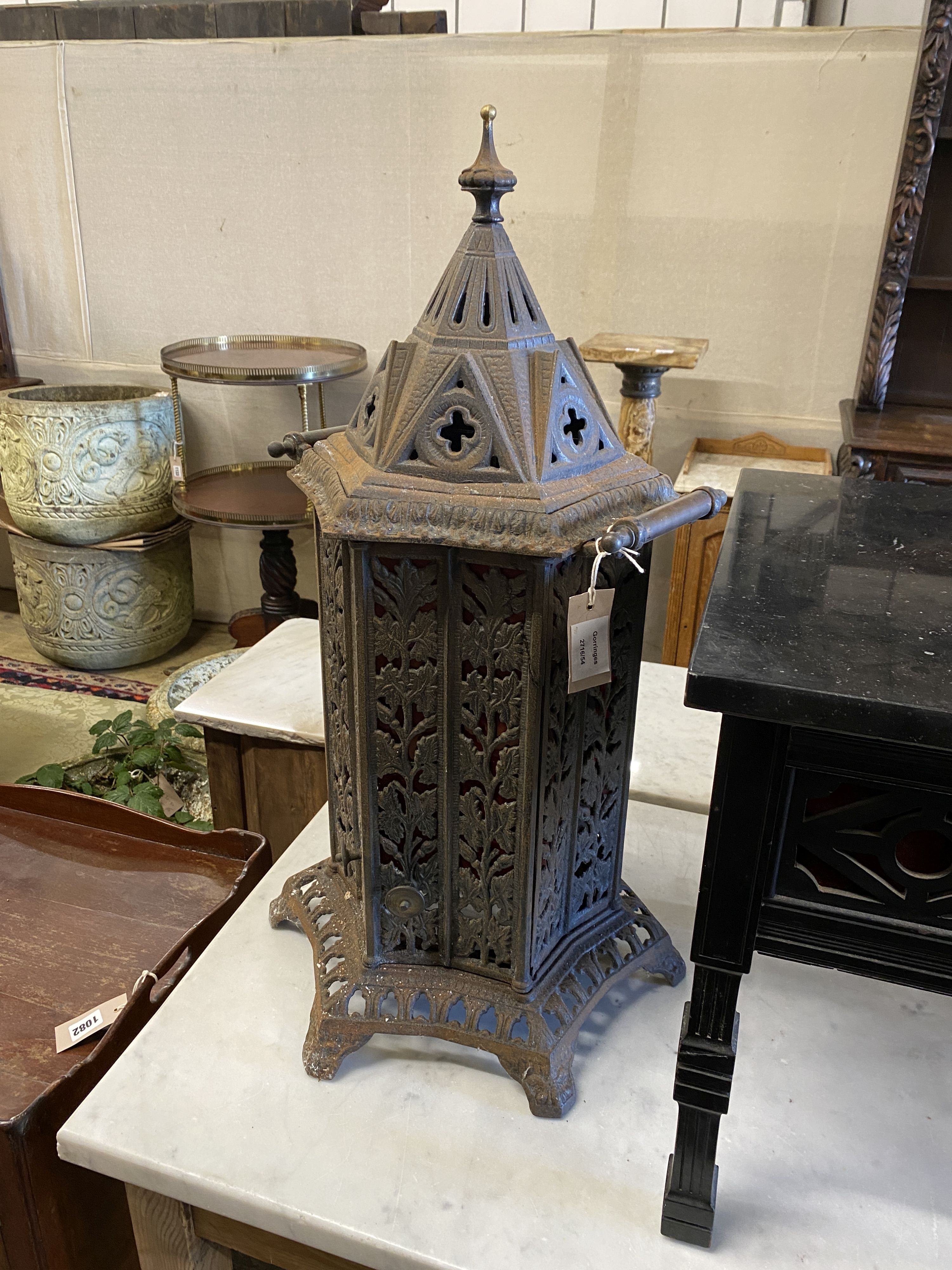 A small Puginesque cast iron conservatory heater, height 76cm - Image 2 of 2
