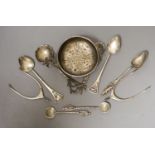 Small silver including two pairs of silver wishbone sugar nips, Levi & Salaman, Birmingham, 1922,