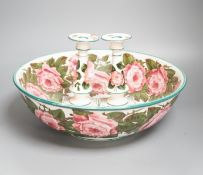 A Wemyss pottery Cabbage rose decorated toilet bowl, diameter 39cm, and a pair of Weymss style