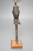 A Yoruba Edan Ogboni figural staff, Nigeria 24cm tall including stand