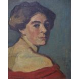 Bernheim-Jeune Gallery, oil on canvas, portrait of a lady, label remnant verso, 51 x 42cm.