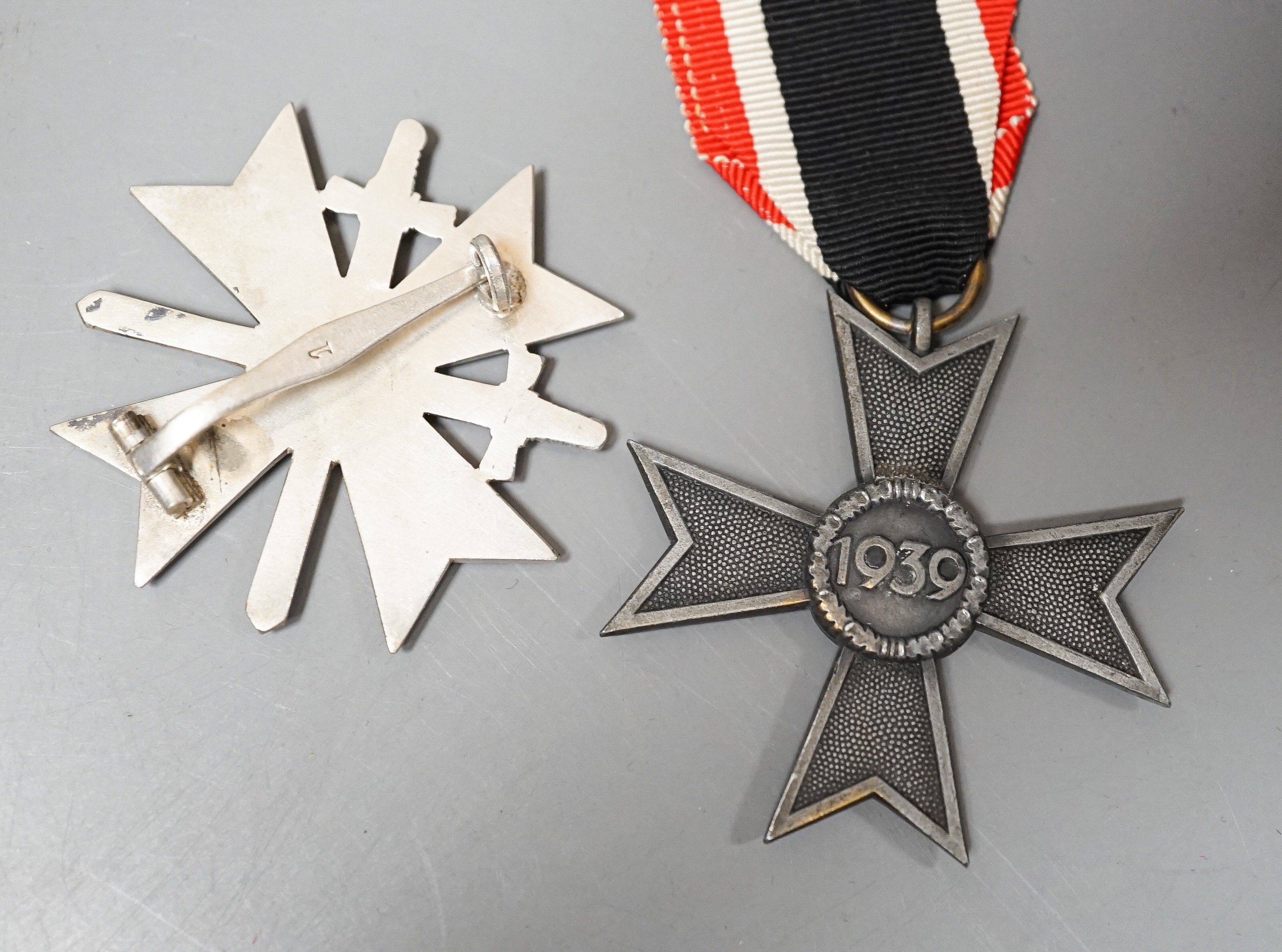 A WW2 German War Merit Cross 1st Class With Swords, stamped 1, a War Merit Cross 2nd Class Without - Image 2 of 2