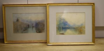 Manner of Brabazon Brabazon, two watercolours, Lake scene and View of Venice, 21 x 28cm and 20 x