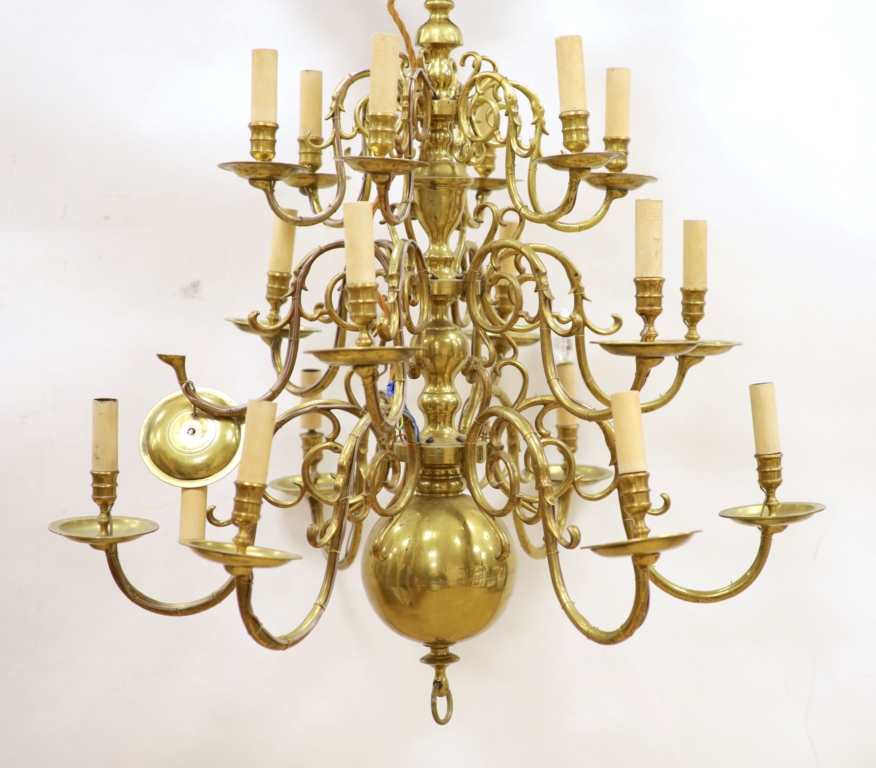 A 19th century Dutch brass chandelier, 84 cm high