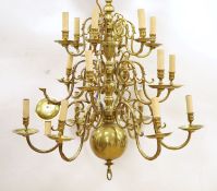 A 19th century Dutch brass chandelier, 84 cm high