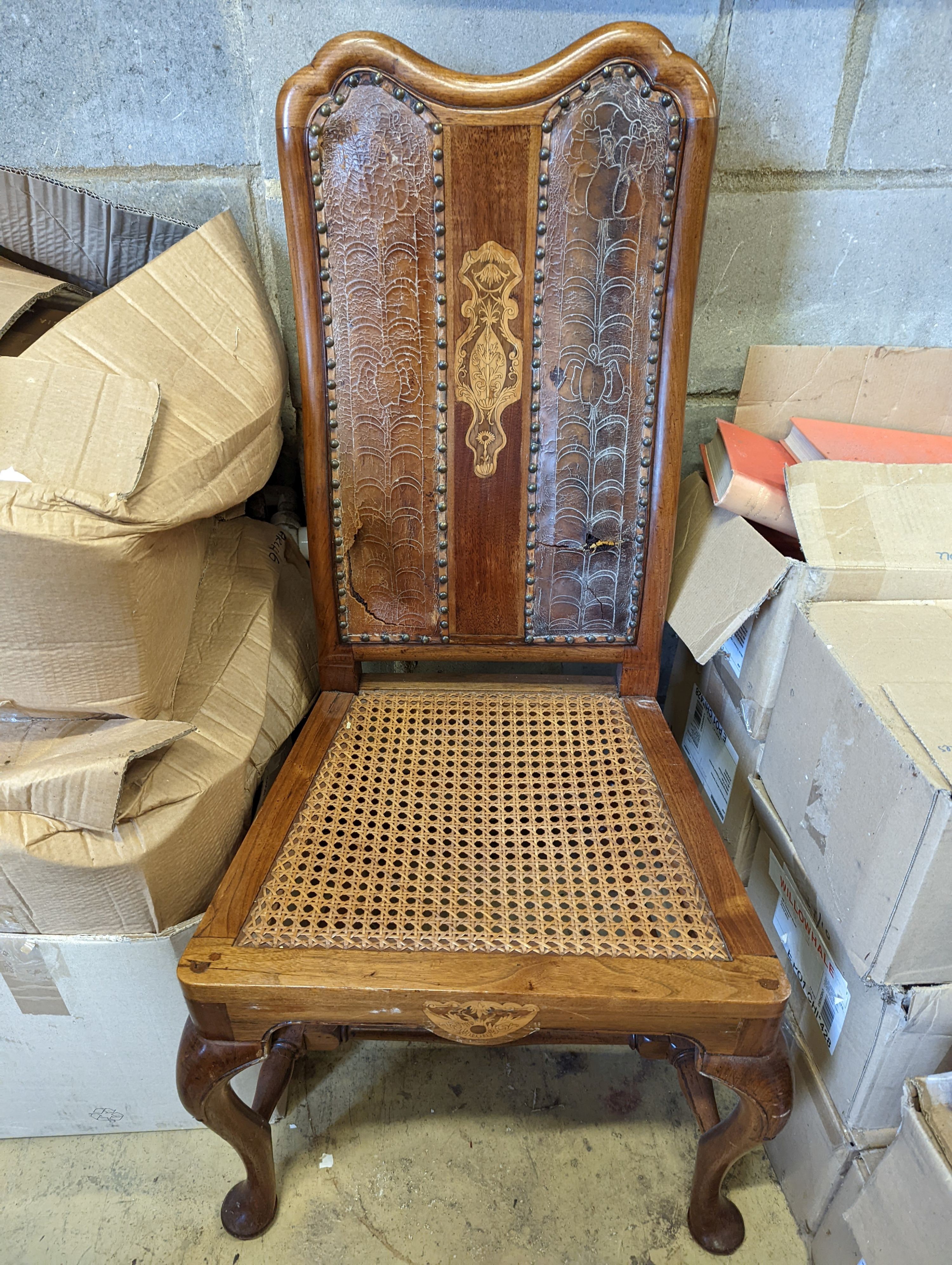 A pair of Dutch marquetry inlaid cane seat walnut dining chairs - Image 4 of 10