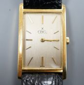 A gentleman's 750 yellow metal Ebel rectangular dial manual wind wrist watch, 0on associated leather