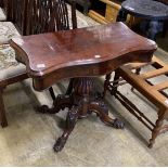 A Victorian serpentine mahogany folding card table, width 92cm, depth 45cm, height 74cm