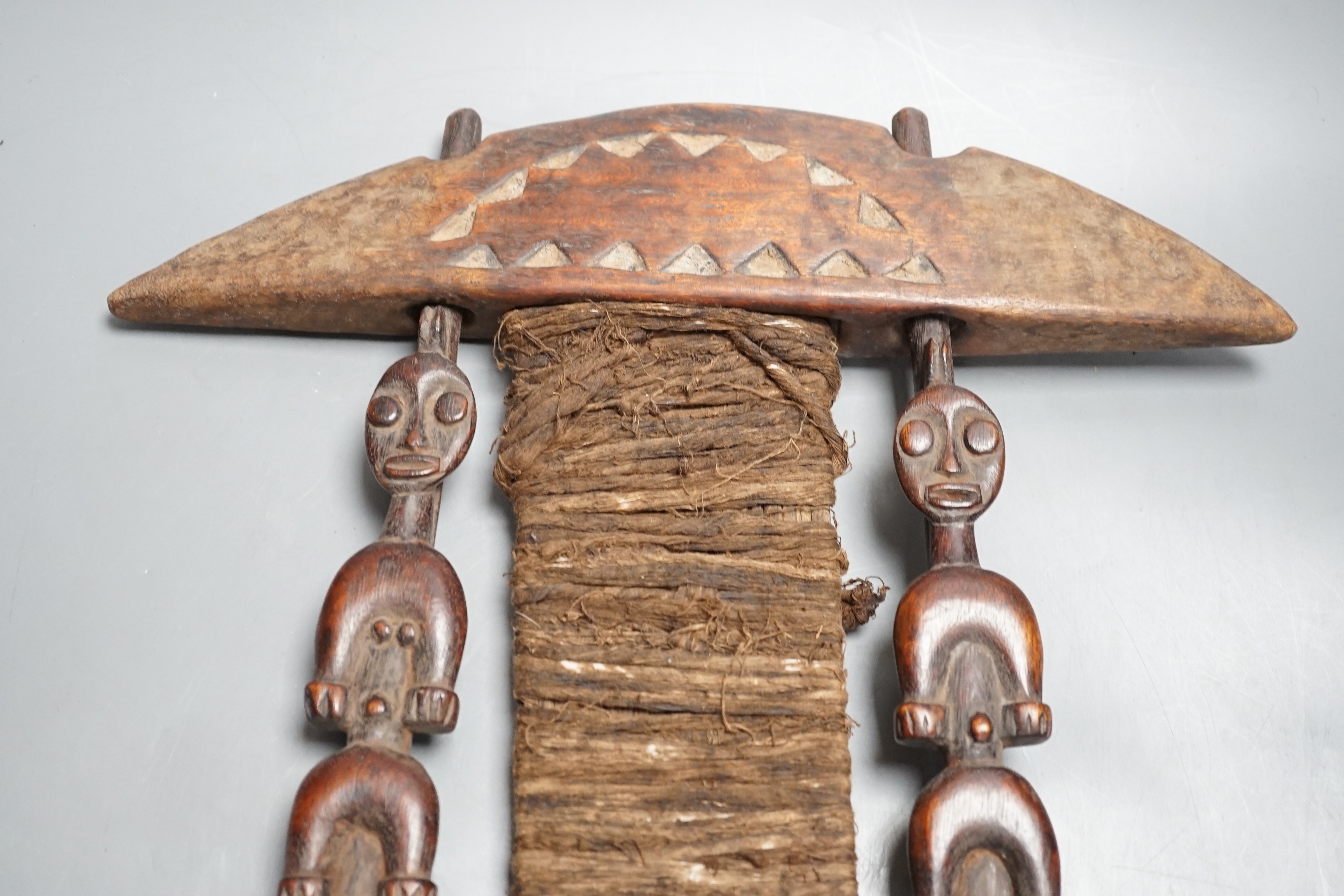 African carved wood instrument, chip carved beech box, a GWR brass wall lamp and a pair of oil - Image 8 of 10