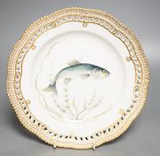 A Royal Copenhagen Fauna Danica fish plate, date code for 1957, painted with "Salmo Arutta", pierced