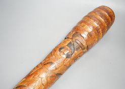 A large Japanese bamboo carving, Meiji period, possibly a drum beater, 105 cms long.