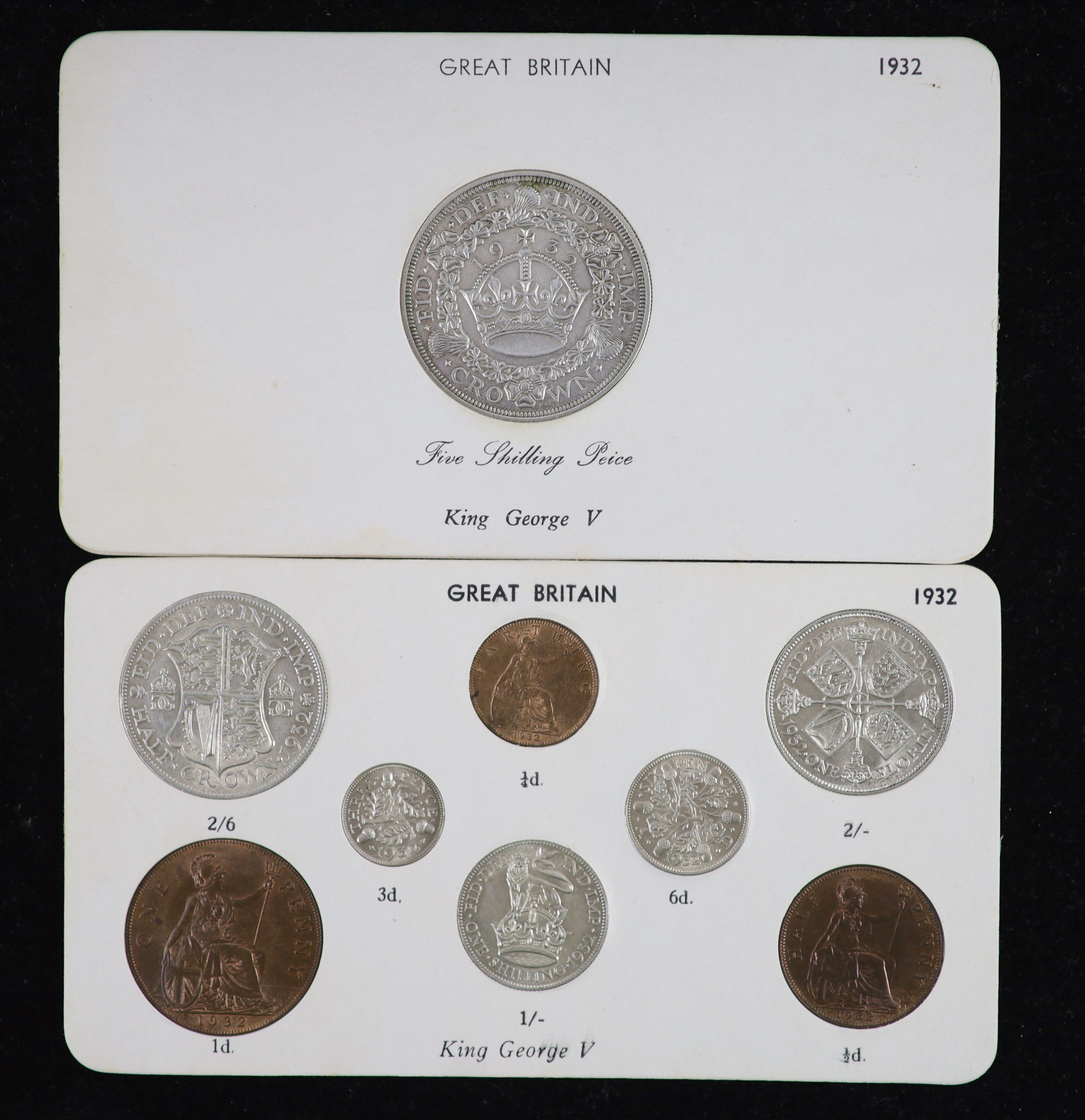 A George V specimen set of nine coins, 1932, fourth coinage, comprising Crown, (S4036), cleaned