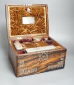 An early Victorian mother of pearl inlaid calamander wood toilet box. Width 28.5cm