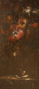 19th century Continental School, oil on wooden panel, Still life of flowers in a vase, 57 x 26cm,