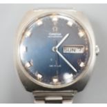 A gentleman's 1960's? stainless steel Omega De Ville automatic day date wrist watch, on associated