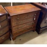 An early 20th century floral painted mahogany chest of drawers, fitted slide, width 90cm, depth