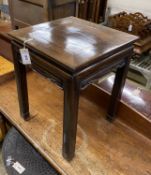 A Chinese square hardwood occasional table, width 41cm, height 52cm