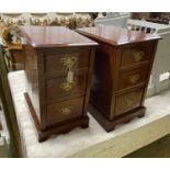 A pair of Edwardian walnut three drawer bedside chests, adapted, width 38cm, depth 54cm, height