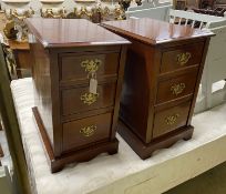 A pair of Edwardian walnut three drawer bedside chests, adapted, width 38cm, depth 54cm, height