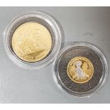 A London mint Tristan da Cunha gold half guinea, Brilliant Unc, and a similar gold piedfort one