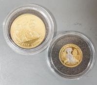 A London mint Tristan da Cunha gold half guinea, Brilliant Unc, and a similar gold piedfort one