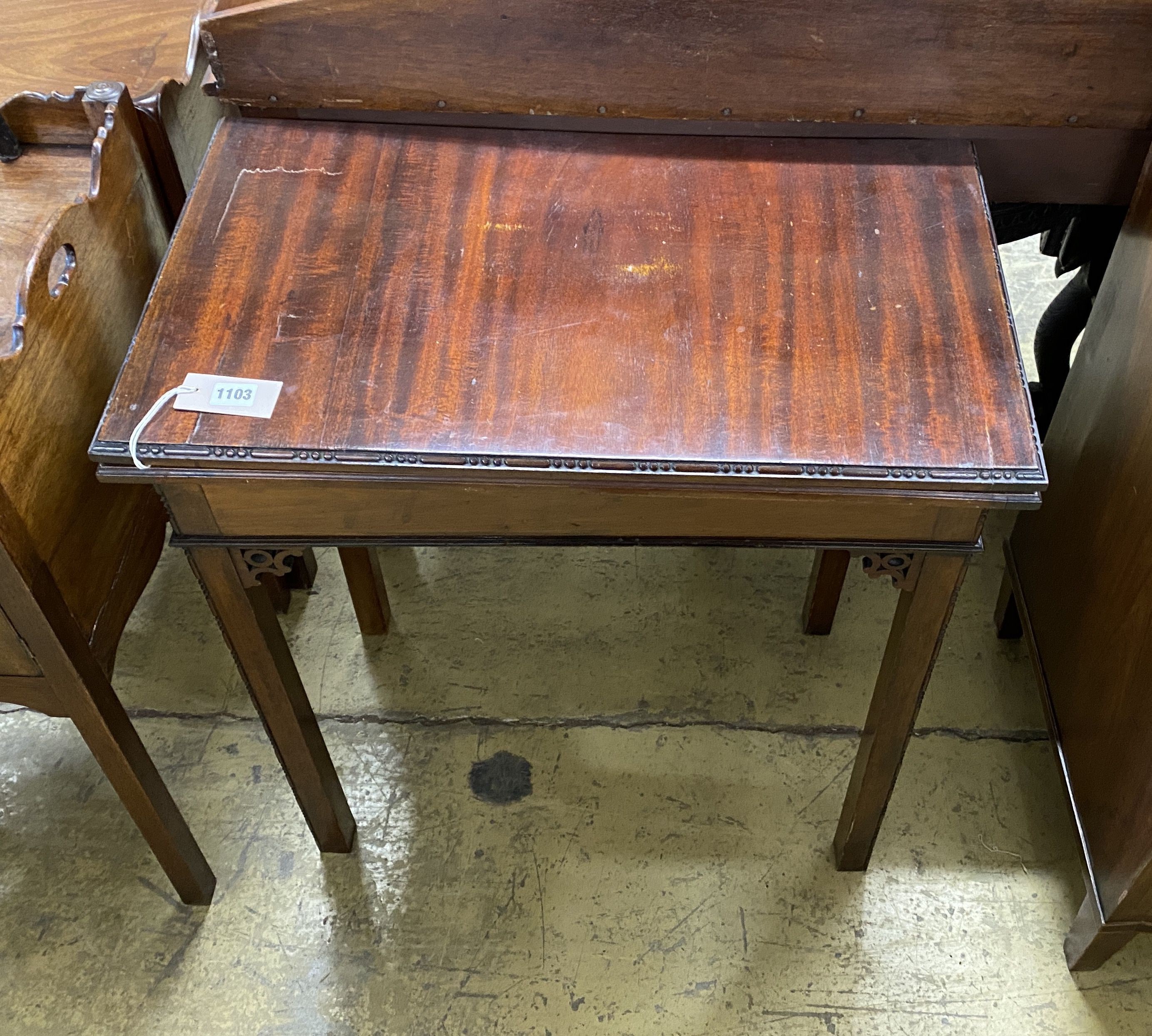 An Edwardian Georgian style rectangular mahogany folding card table, width 68cm, depth 40cm, - Image 2 of 2