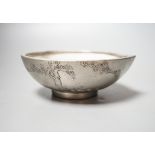 A Chinese Yixing pottery and pewter mounted peach shaped cup, late 19th century, length 13cm