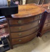 A Regency inlaid mahogany bow front chest of four drawers, width 92cm, depth 57cm, height 91cm