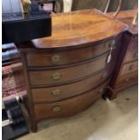 A Regency inlaid mahogany bow front chest of four drawers, width 92cm, depth 57cm, height 91cm