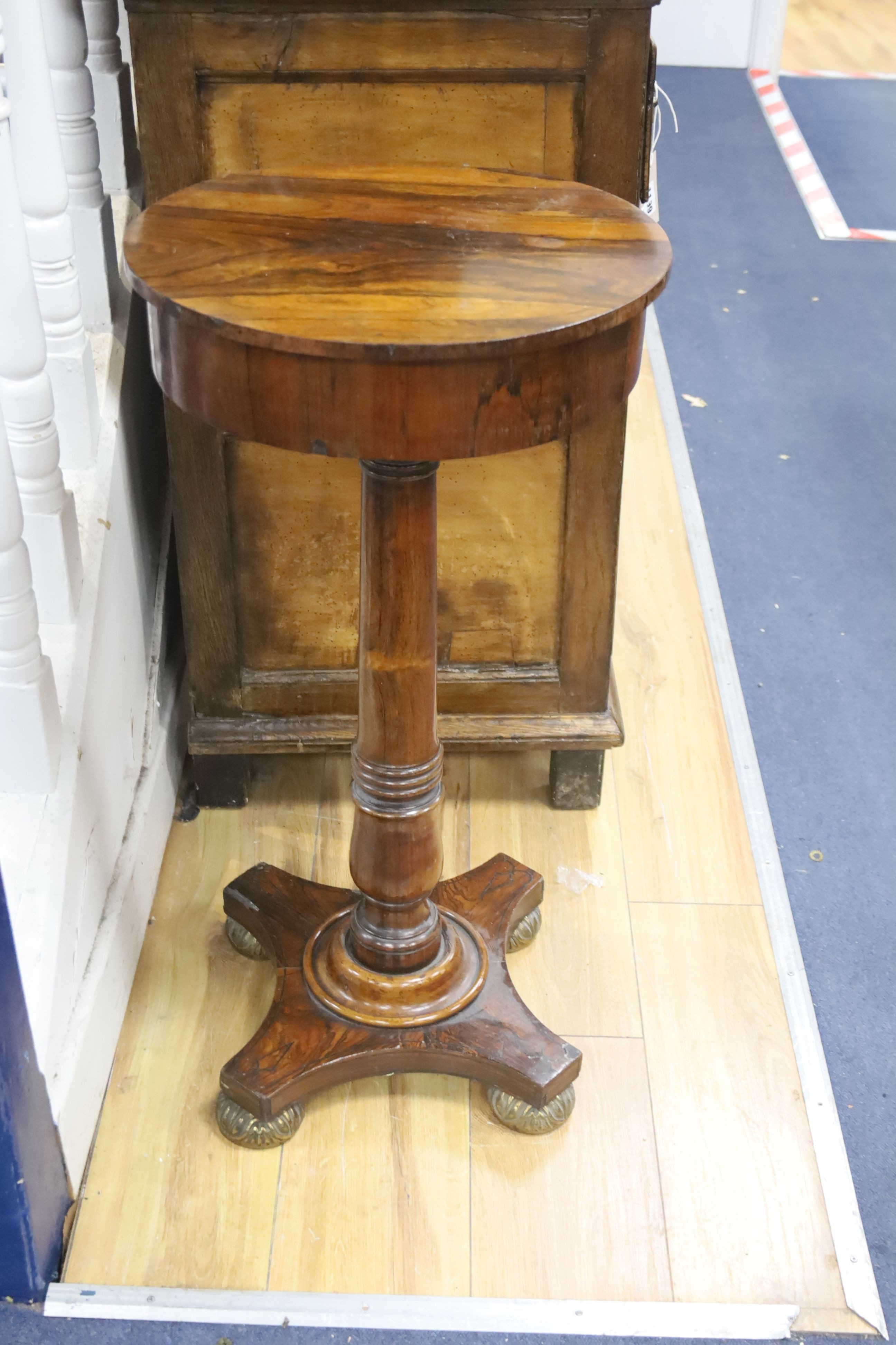 A William IV rosewood drum shaped occasional table, diameter 37cm, height 73cm - Image 2 of 3