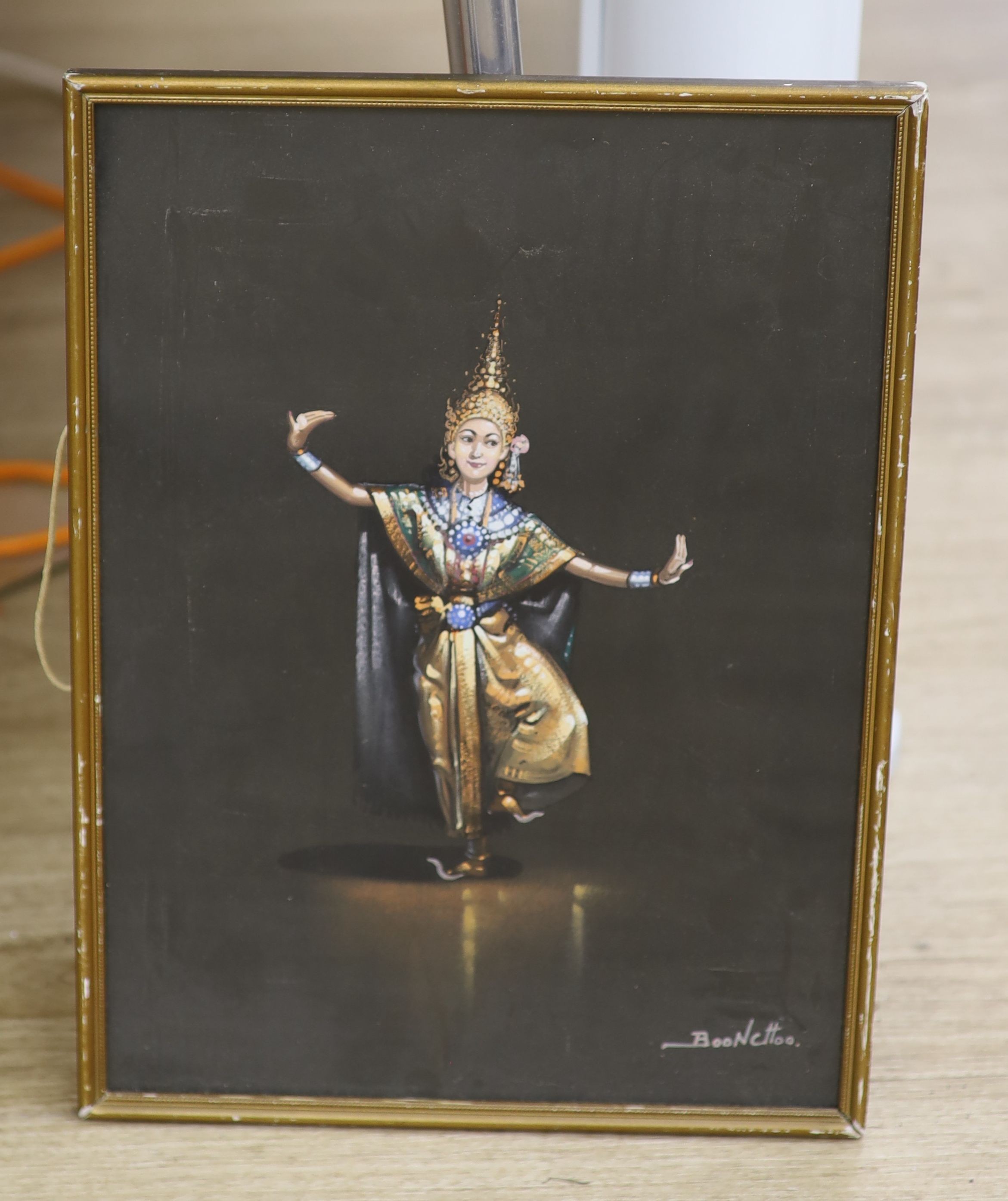 Booncttoo, gouache on black paper, Siamese dancer, signed, 36 x 26cm - Image 2 of 2