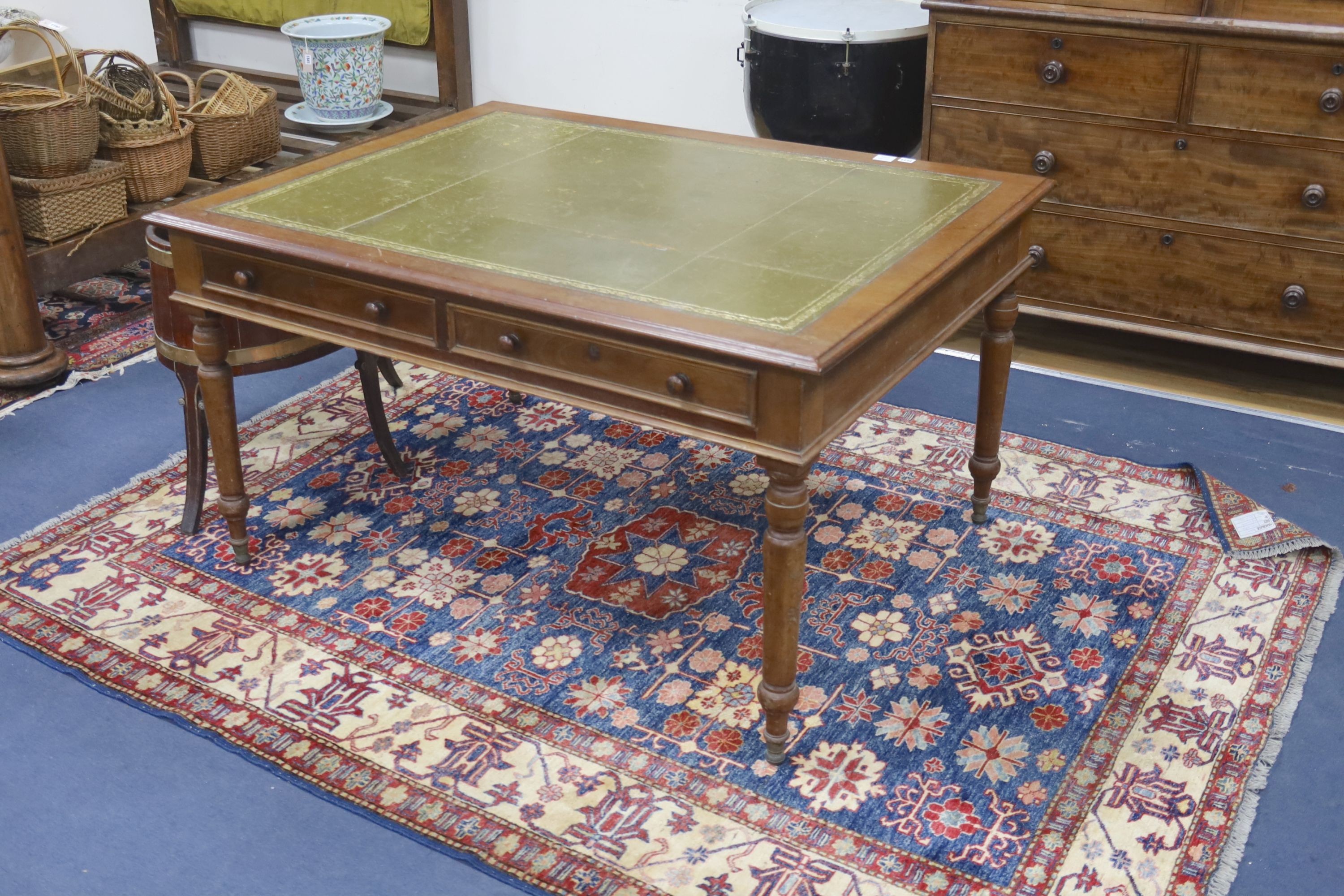 A Victorian style mahogany leather-topped partner’s desk, length 138cm, depth 106cm, height 75cm