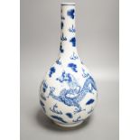 A Chinese blue and white ‘dragon’ bottle vase 36cm