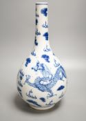 A Chinese blue and white ‘dragon’ bottle vase 36cm