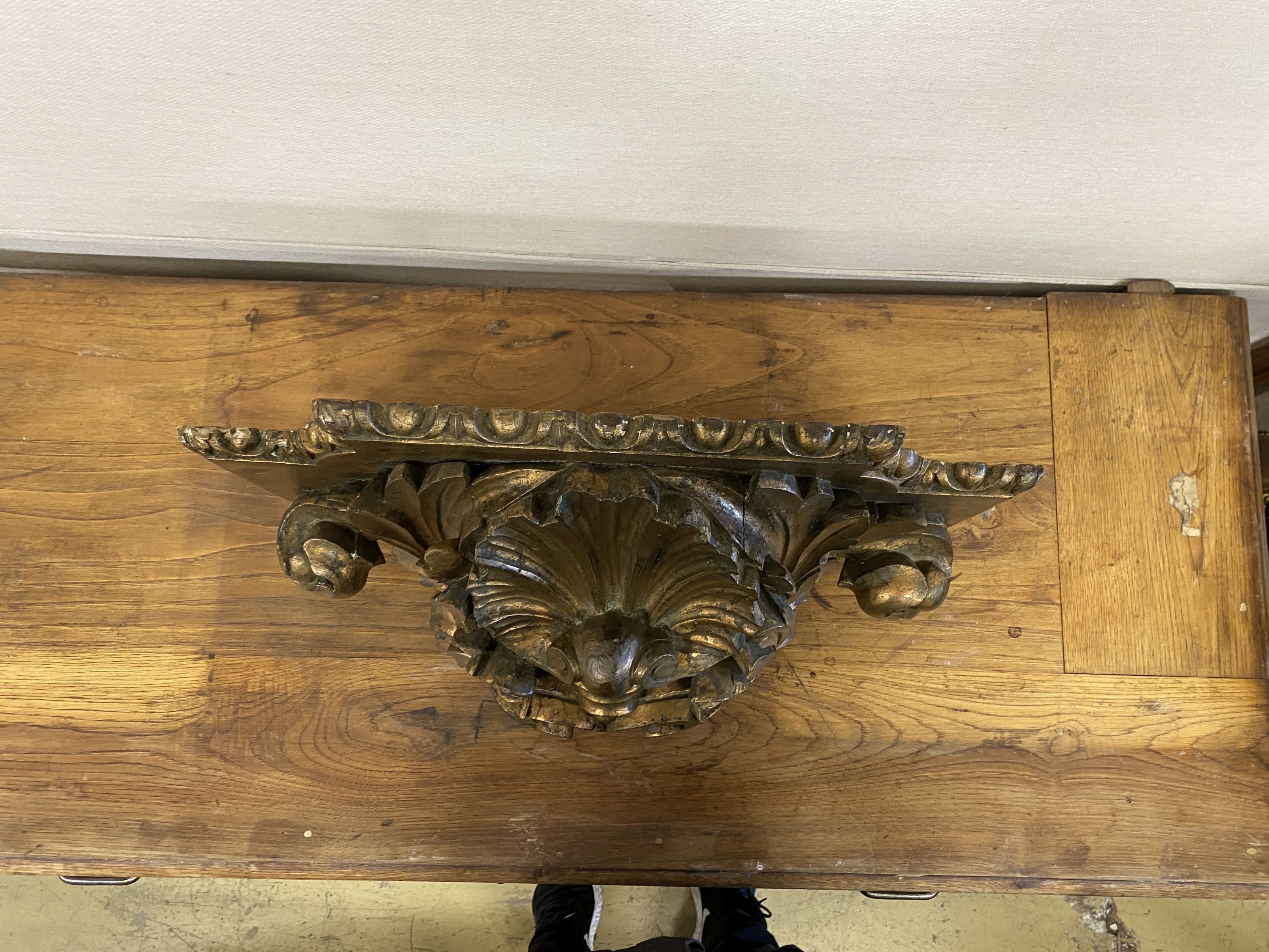 A 19th century carved giltwood wall hanging bracket, width 56cm, depth 33cm - Image 2 of 3