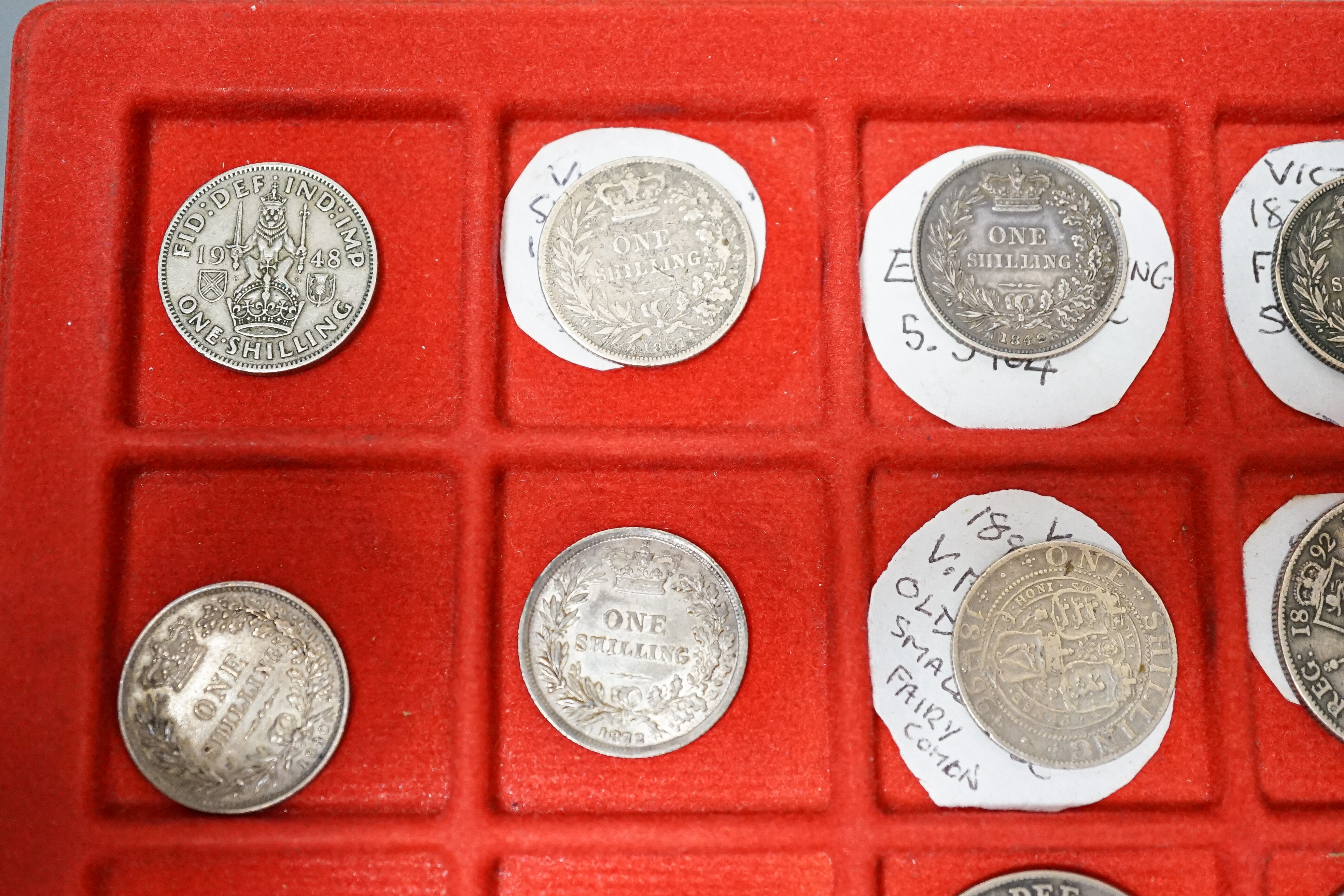 UK coins, Victoria silver coins, halfcrowns 1887, 1897, florins 1892, 1898, shillings 1839, 1846, - Image 2 of 4