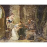 19th century English School, oil on canvas, Interior with Italian women at prayer, 32 x 40cm,