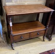 A Victorian mahogany two tier buffet, marked S B Clark, Portland Place, width 91cm, depth 50cm,