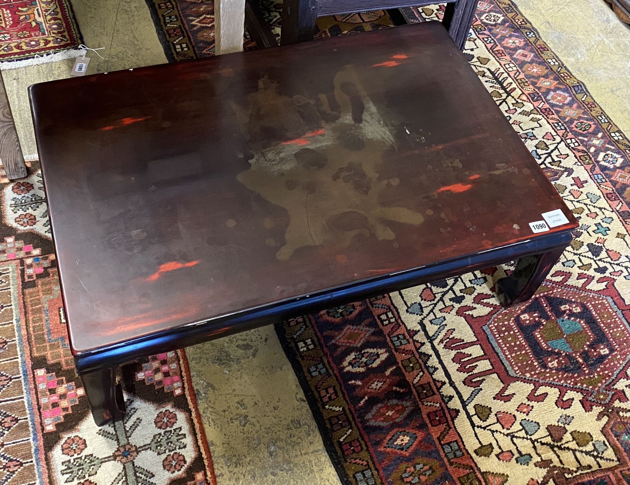 A modern Chinese rectangular low lacquered coffee / occasional table, length 90cm, depth 60cm, - Image 3 of 3