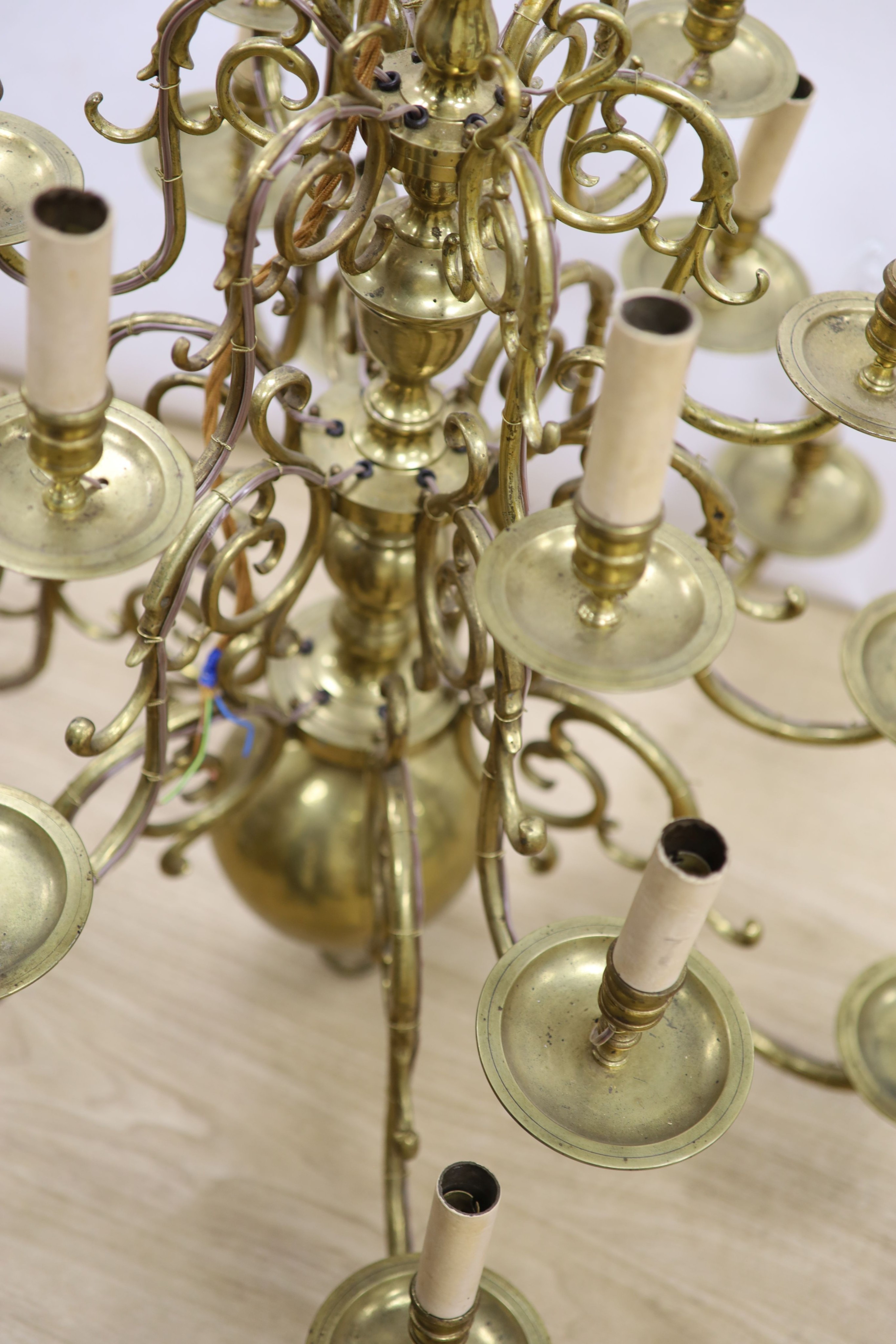 A 19th century Dutch brass chandelier, 84 cm high - Image 2 of 3