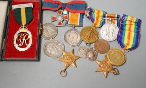 WW1 medals to include a trio to 7522 L.CPL. A.T. CHART 11/BN. A.I.F and a trio to J.A. CHART V.A.D.,